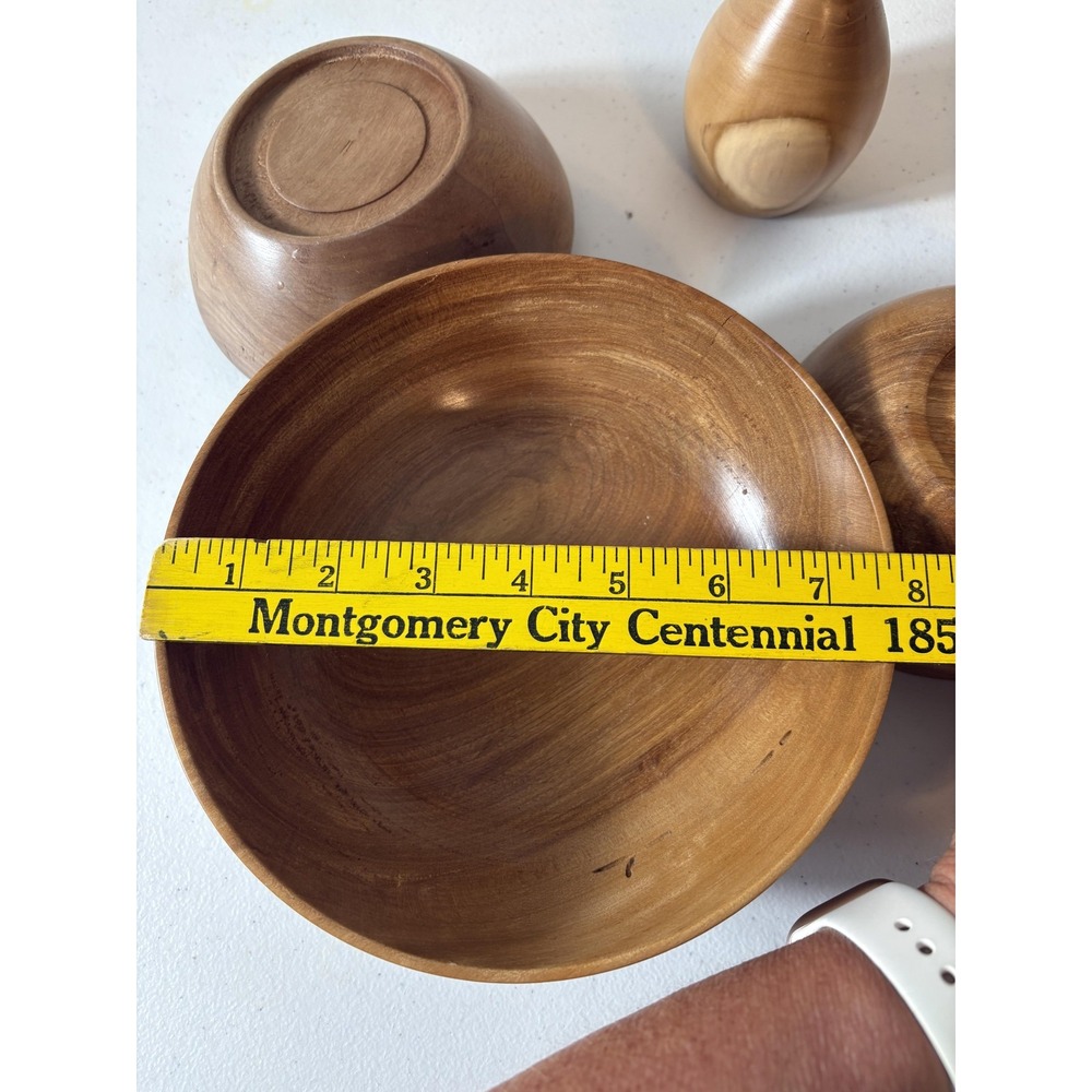 Vintage Hand Turned Wood Bowls Set Signed 2004-2005 Decor Salad Display Vase USA - Picture 10 of 15